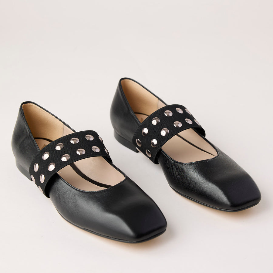 Marian Black Leather Mary Jane Flat Shoes