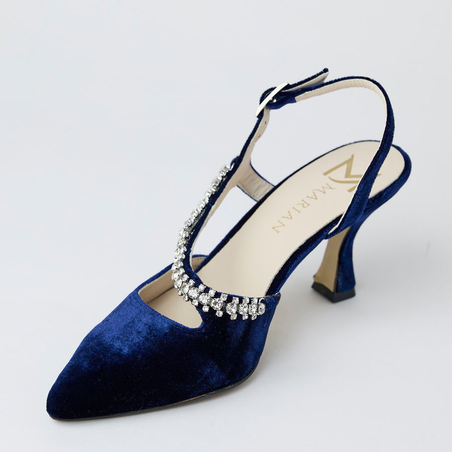 Marian Navy Velvet Covered Leather Sling Back Shoes