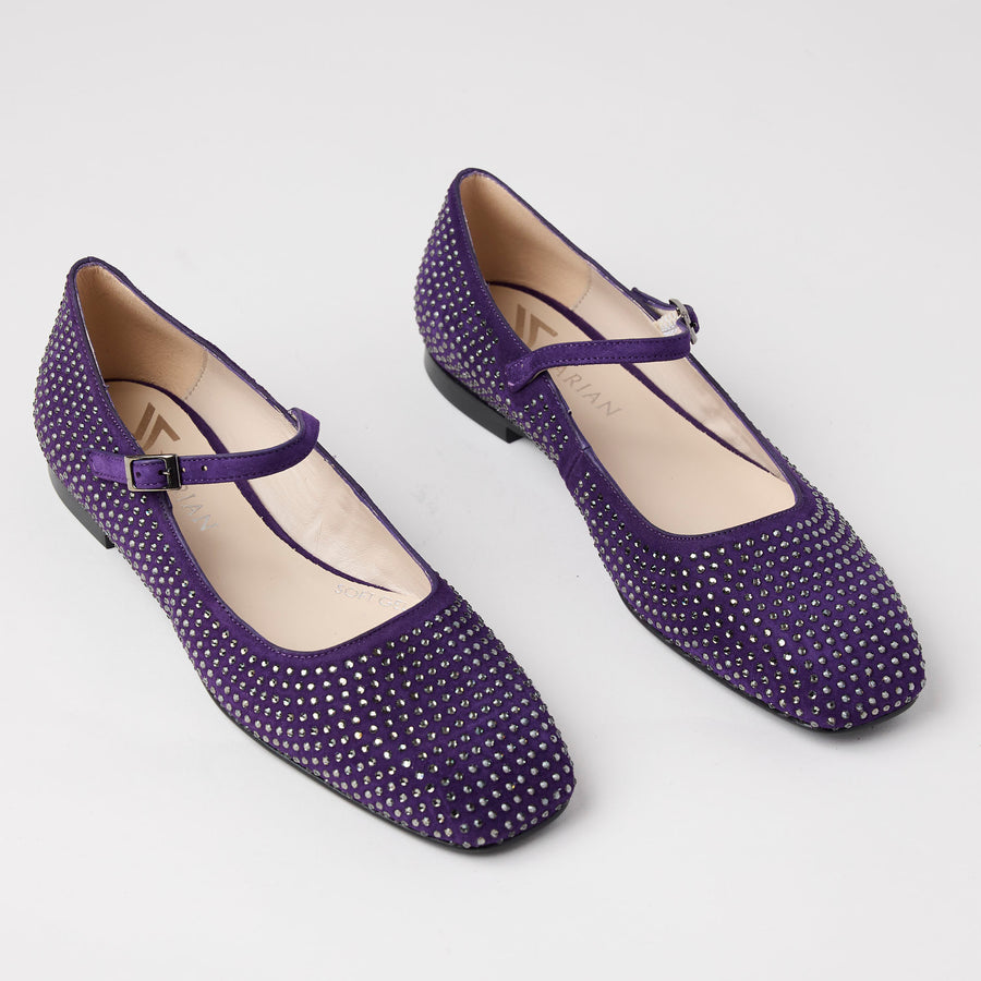 Marian Purple Suede & Crystal Ballerina Shoes - Nozomi