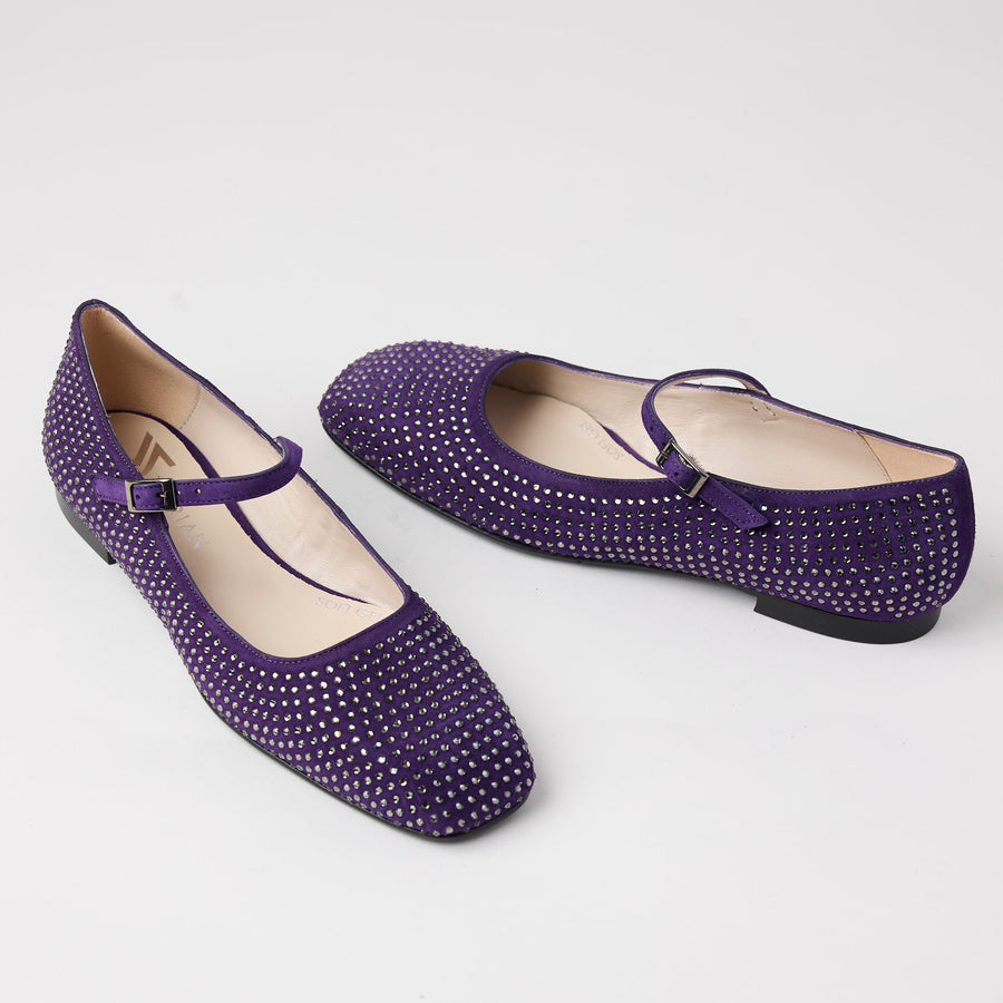 Marian Purple Suede & Crystal Ballerina Shoes - Nozomi