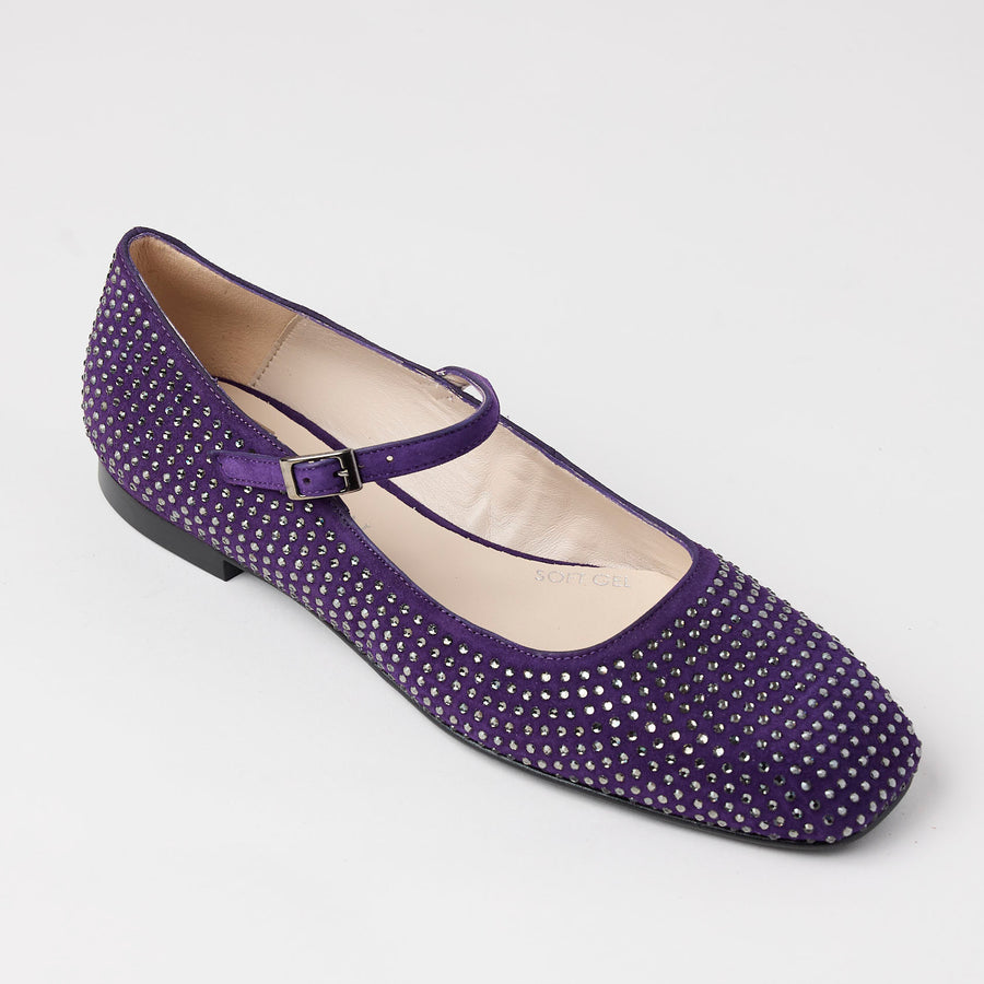 Marian Purple Suede & Crystal Ballerina Shoes - Nozomi