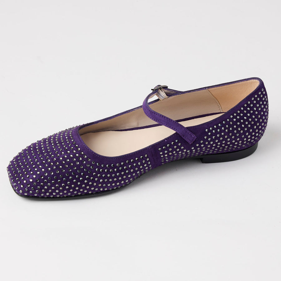 Marian Purple Suede & Crystal Ballerina Shoes - Nozomi