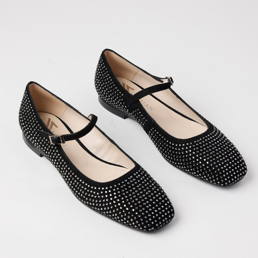 Marian Black Suede & Crystal Ballerina Shoes - Nozomi