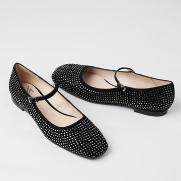 Marian Black Suede & Crystal Ballerina Shoes - Nozomi