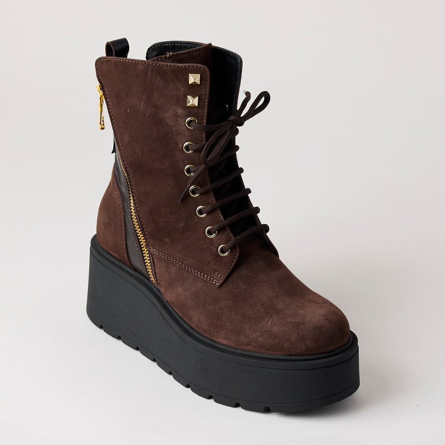 Marco Moreo Brown Suede Leather Wedge Ankle Boots - Nozomi