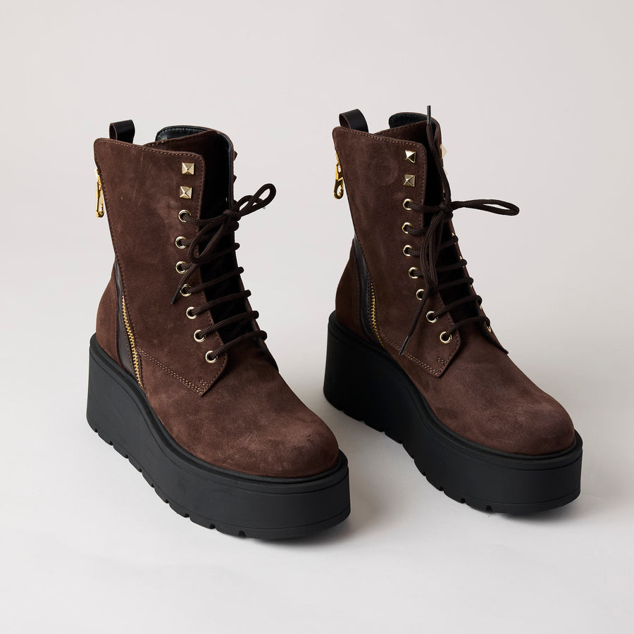 Marco Moreo Brown Suede Leather Wedge Ankle Boots - Nozomi