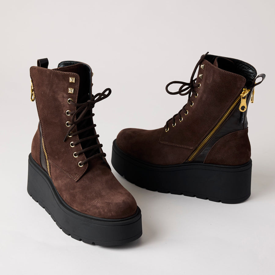 Marco Moreo Brown Suede Leather Wedge Ankle Boots - Nozomi