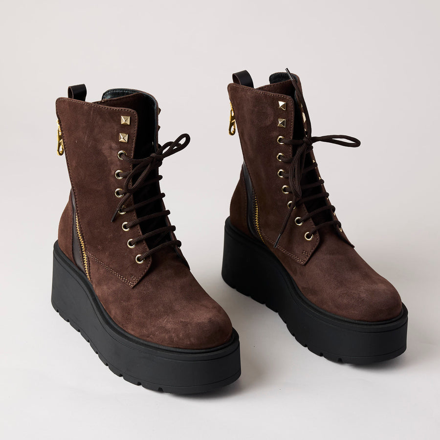 Marco Moreo Brown Suede Leather Wedge Ankle Boots - Nozomi