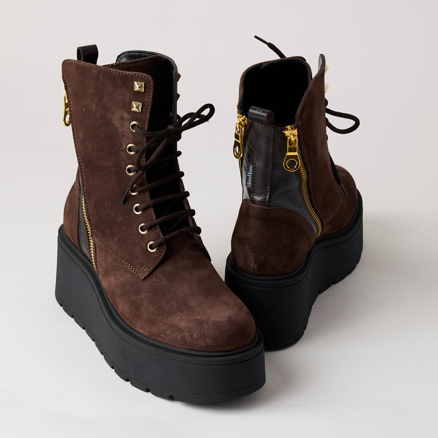 Marco Moreo Brown Suede Leather Wedge Ankle Boots - Nozomi