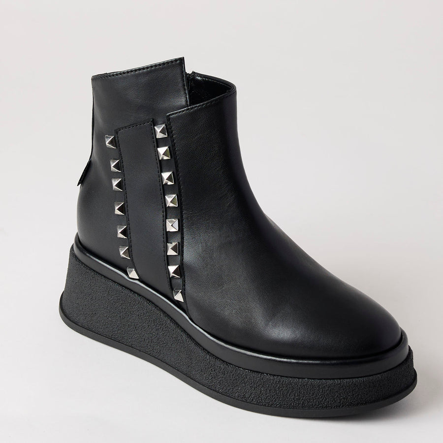 Marco Moreo Black Leather Flatform Ankle Boots - Nozomi