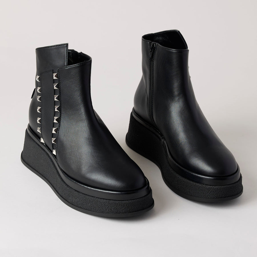 Marco Moreo Black Leather Flatform Ankle Boots - Nozomi