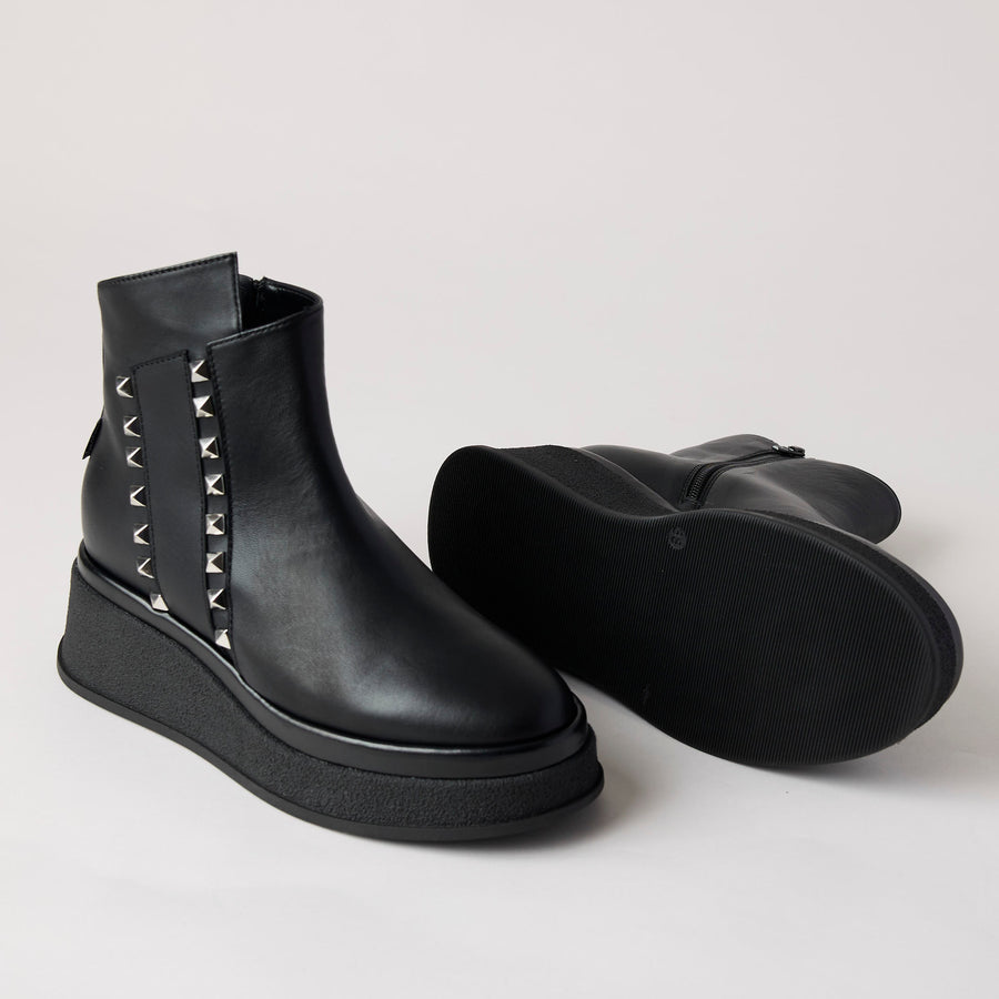 Marco Moreo Black Leather Flatform Ankle Boots - Nozomi