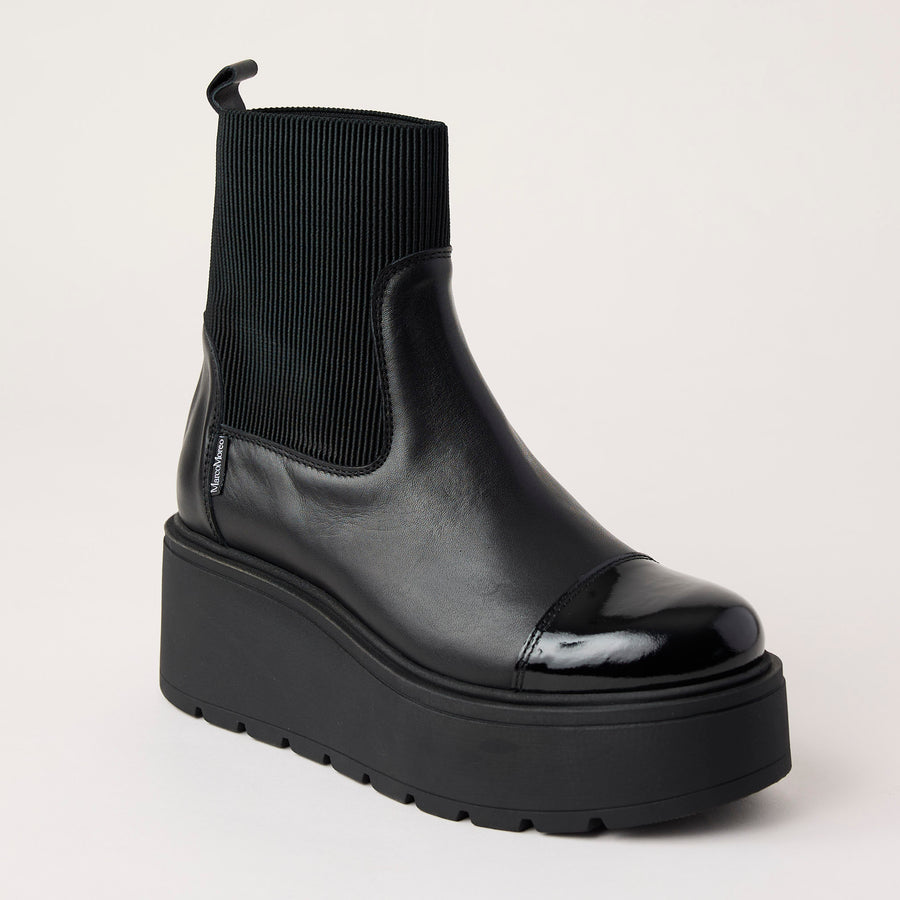 Marco Moreo Black Leather Flatform Ankle Boots