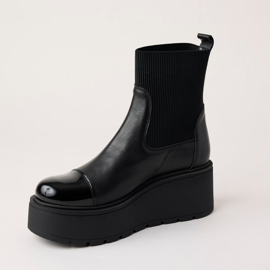 Marco Moreo Black Leather Flatform Ankle Boots