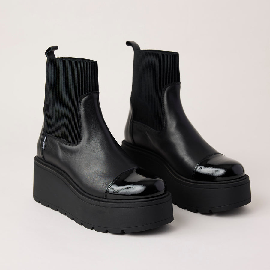 Marco Moreo Black Leather Flatform Ankle Boots