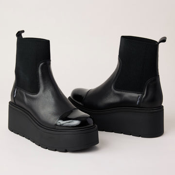 Marco Moreo Black Leather Flatform Ankle Boots