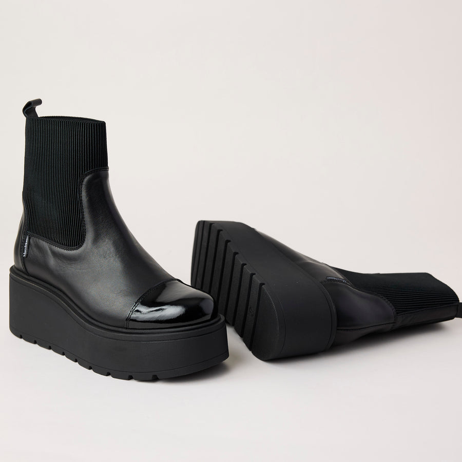 Marco Moreo Black Leather Flatform Ankle Boots