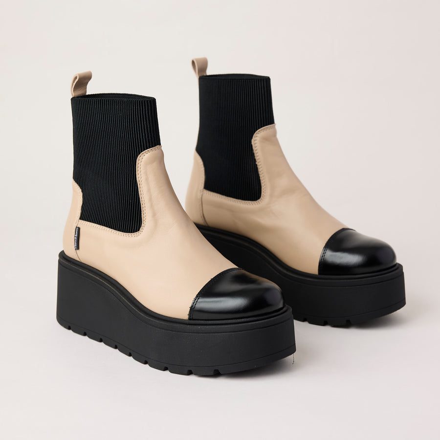 Marco Moreo Beige Leather Flatform Ankle Boots