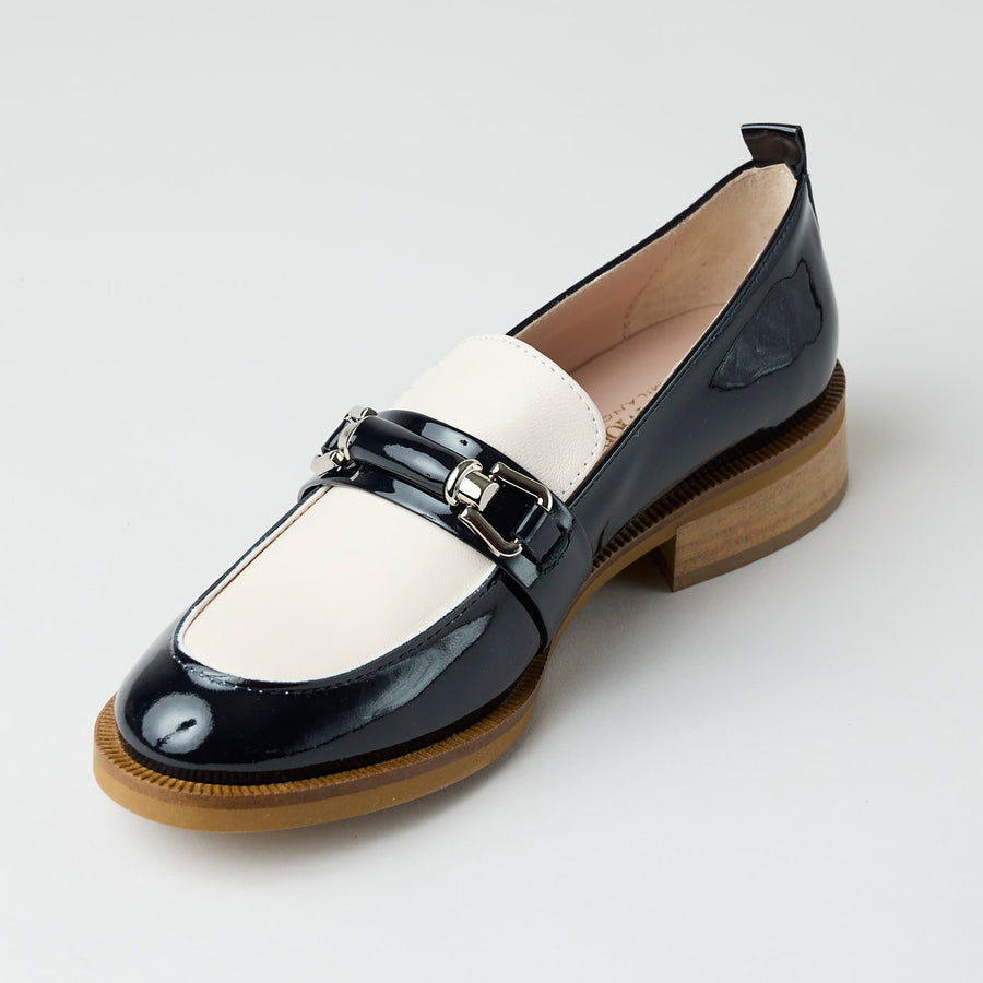 Marco Moreo Navy and Cream Patent Leather Loafers