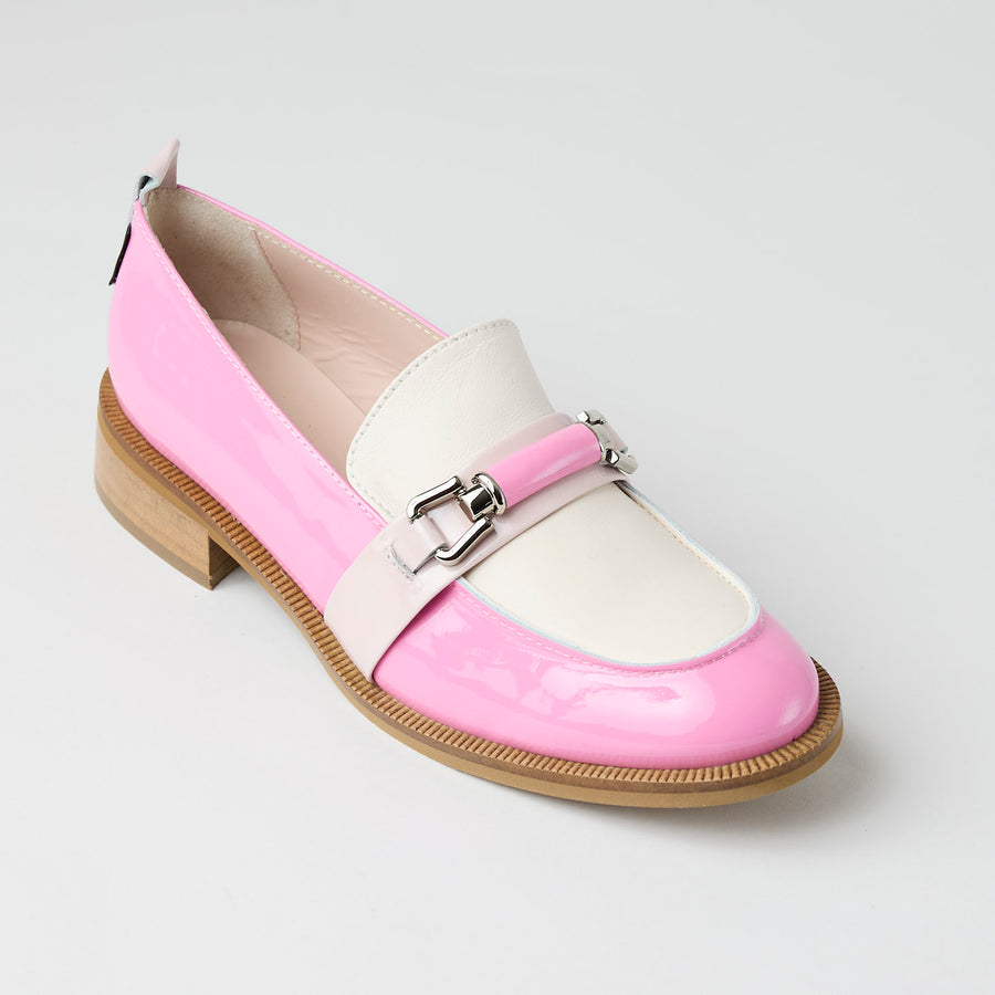 Marco Moreo Pink and Cream Patent Leather Loafers