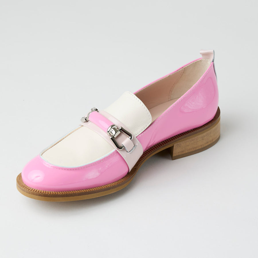 Marco Moreo Pink and Cream Patent Leather Loafers