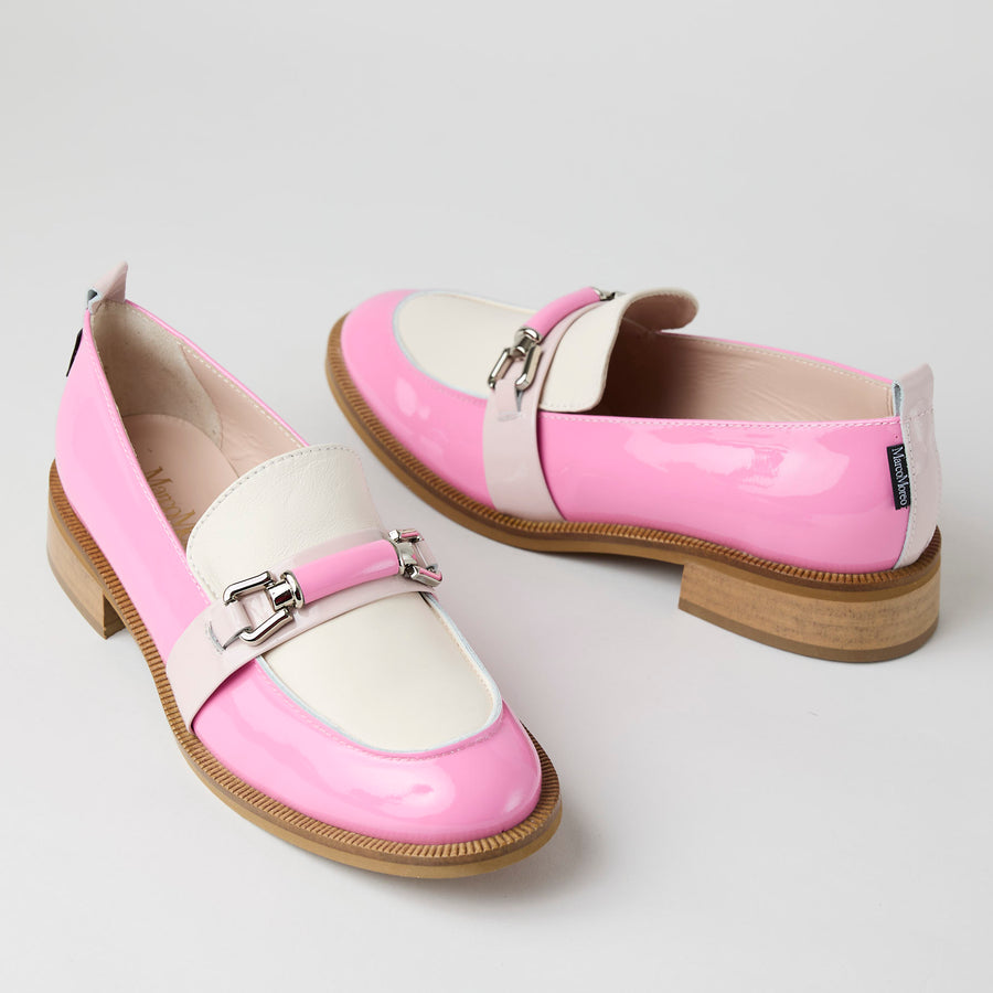 Marco Moreo Pink and Cream Patent Leather Loafers