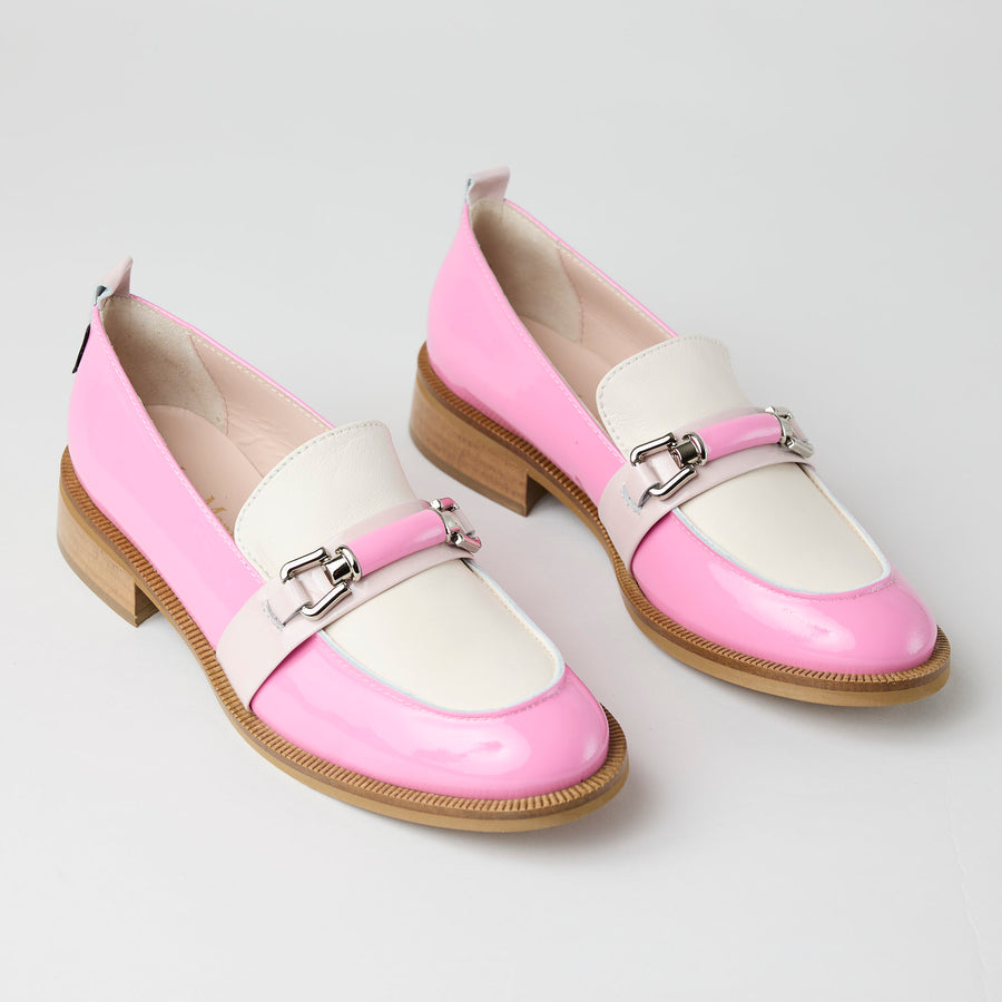 Marco Moreo Pink and Cream Patent Leather Loafers