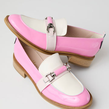 Marco Moreo Pink and Cream Patent Leather Loafers