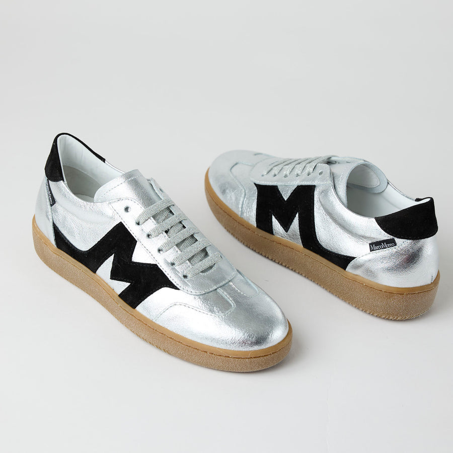 Marco Moreo Silver Metallic Leather Trainers