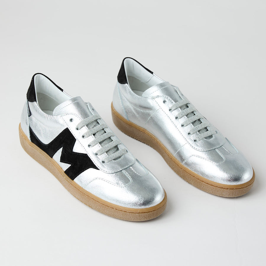 Marco Moreo Silver Metallic Leather Trainers