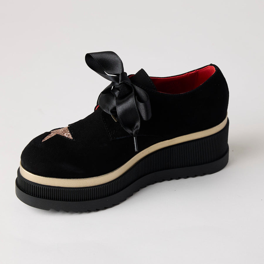 Marco Moreo Black Suede Leather Flatform Laced Shoes - Nozomi