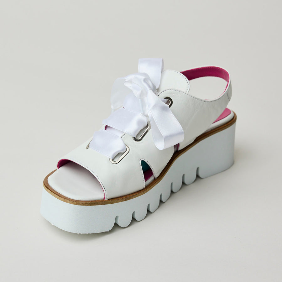 Marco Moreo White Leather Wedge Sandals - Nozomi