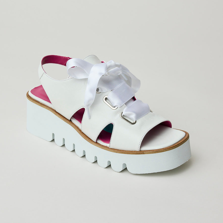 Marco Moreo White Leather Wedge Sandals - Nozomi