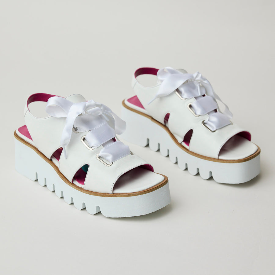 Marco Moreo White Leather Wedge Sandals - Nozomi