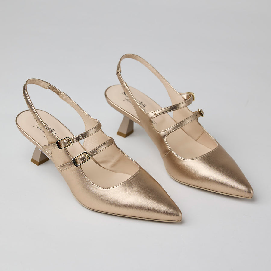 NeroGiardini Gold Metallic Leather Slingback Kitten Heel Shoes