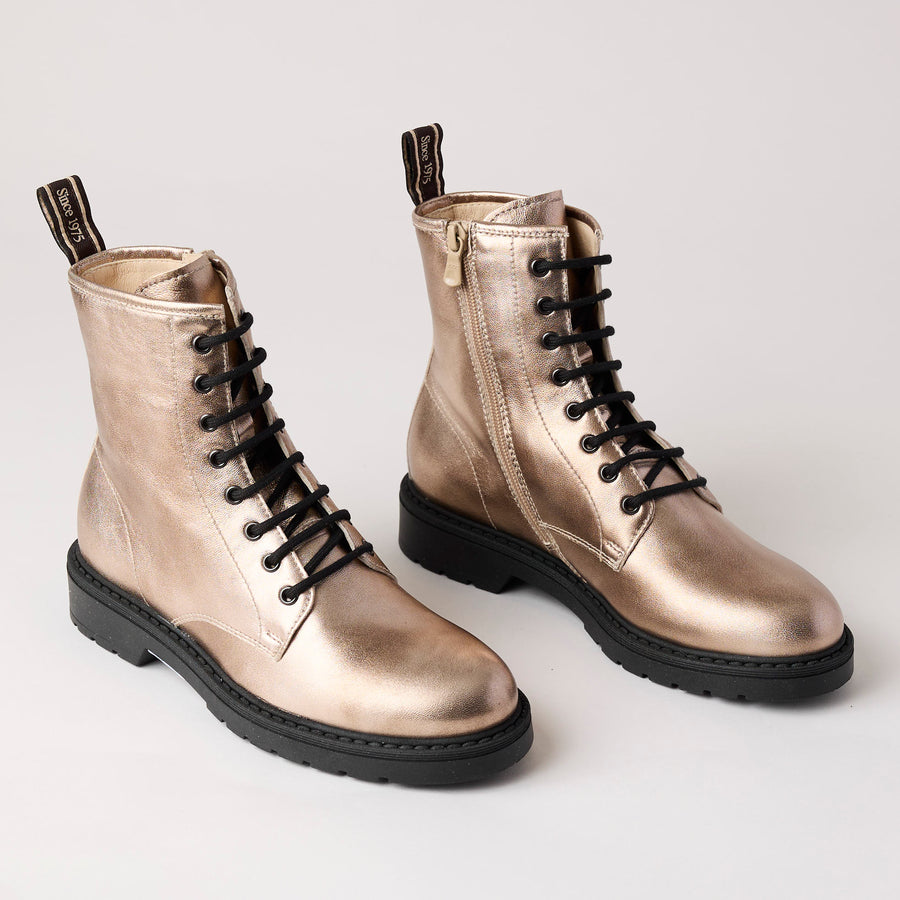 NeroGiardini Metallic Leather Laced Ankle Boots - Nozomi