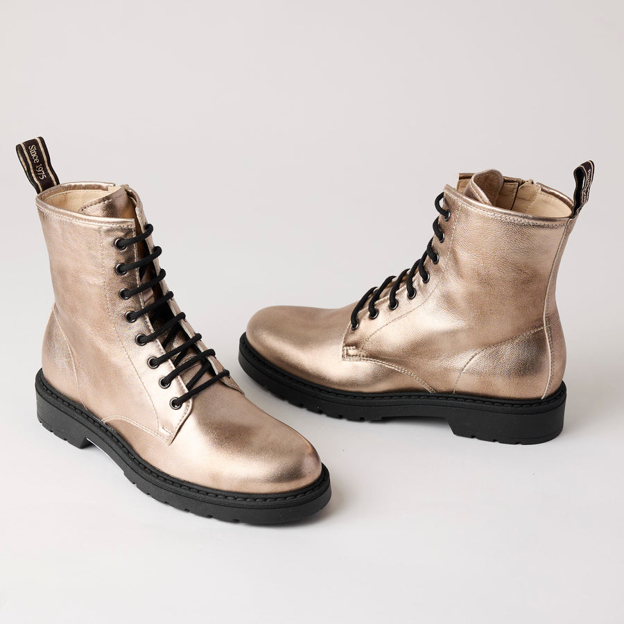 NeroGiardini Metallic Leather Laced Ankle Boots - Nozomi