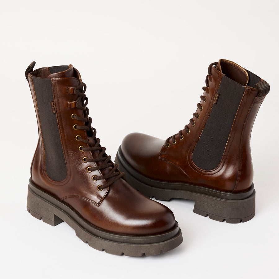 NeroGiardini Brown Leather Laced Ankle Boots - Nozomi