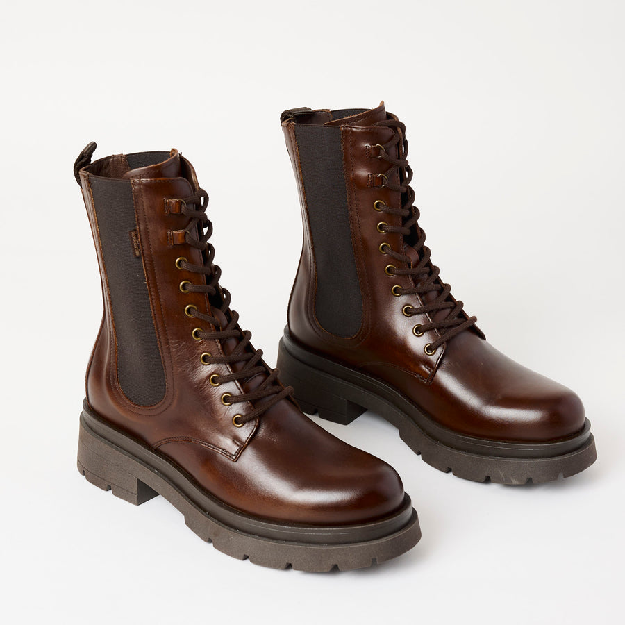 NeroGiardini Brown Leather Laced Ankle Boots - Nozomi