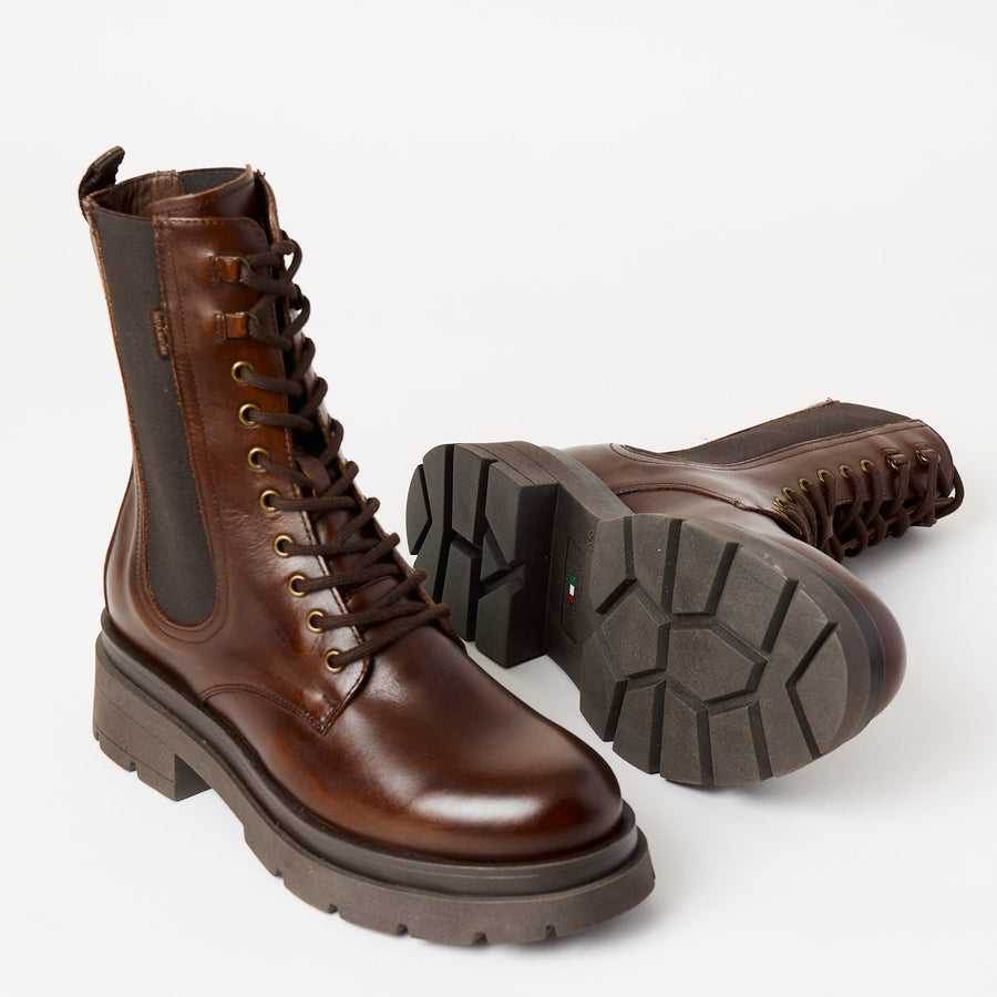 NeroGiardini Brown Leather Laced Ankle Boots - Nozomi