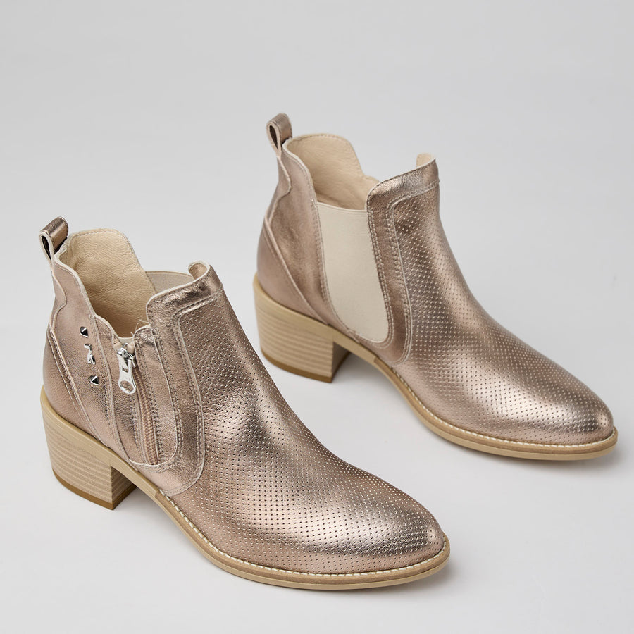 NeroGiardini Taupe Metallic Leather Ankle Boots