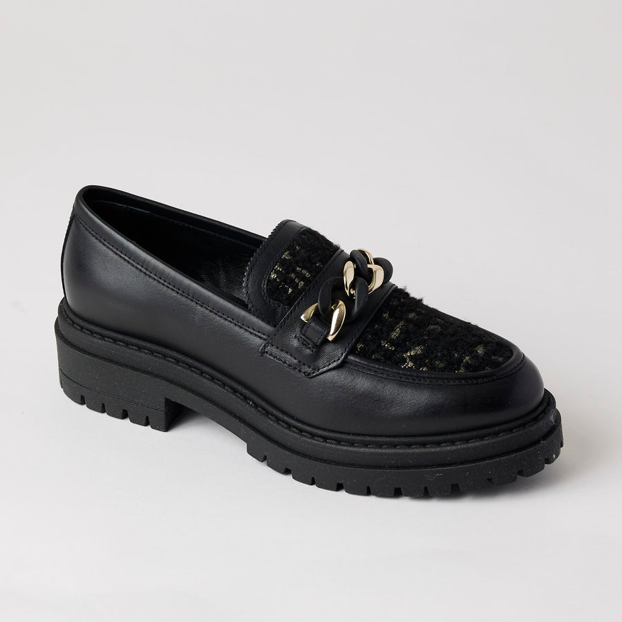 NeroGiardini Black Leather Bouclé Brogues - Nozomi