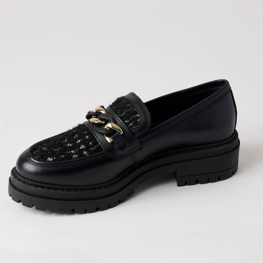 NeroGiardini Black Leather Bouclé Brogues - Nozomi