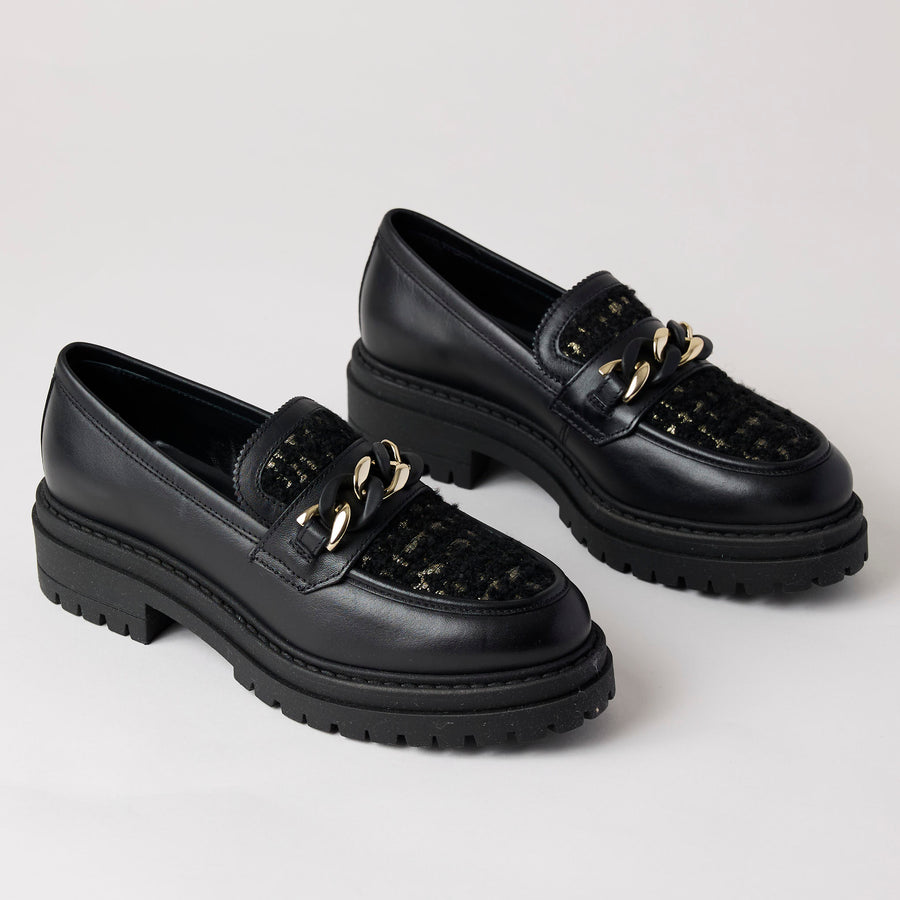 NeroGiardini Black Leather Bouclé Brogues - Nozomi