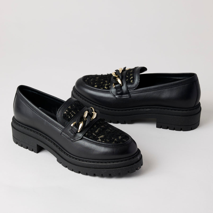 NeroGiardini Black Leather Bouclé Brogues - Nozomi