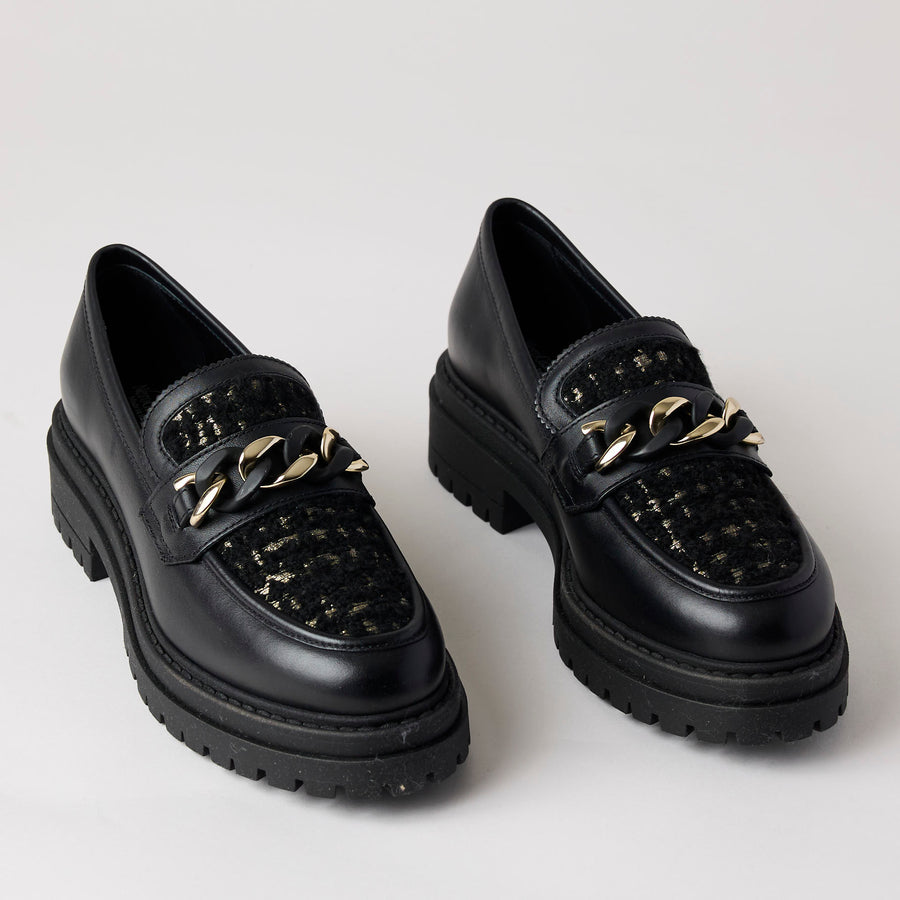 NeroGiardini Black Leather Bouclé Brogues - Nozomi