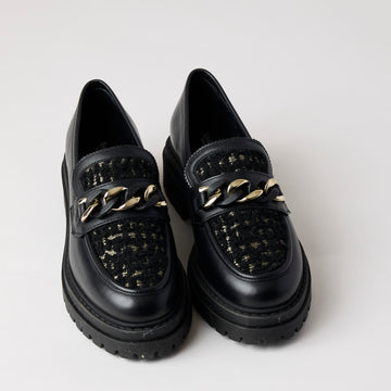 NeroGiardini Black Leather Bouclé Brogues - Nozomi