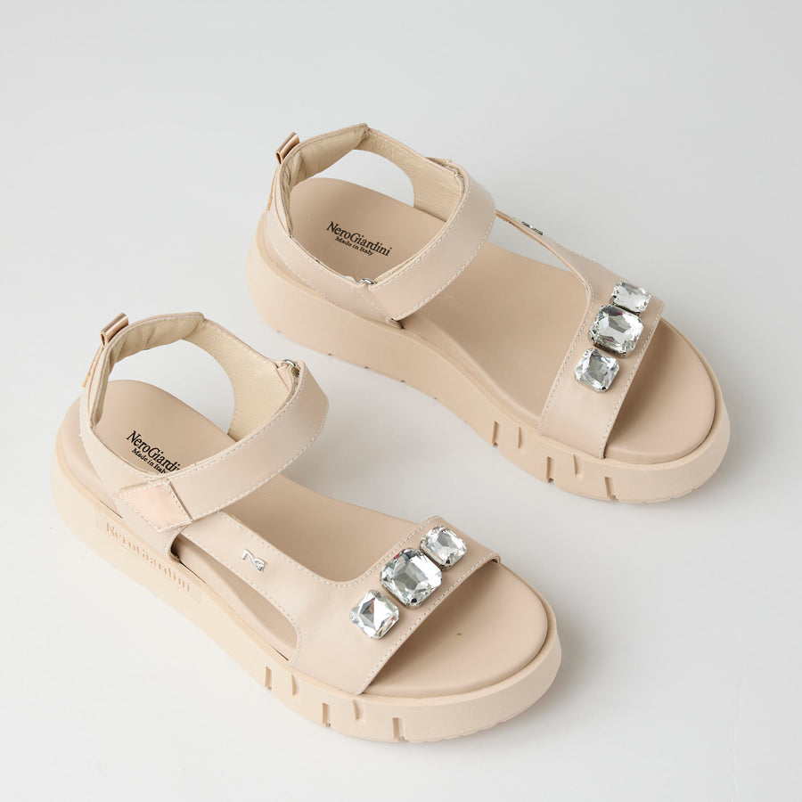 NeroGiardini Blush Nude Leather Flatform Sandals