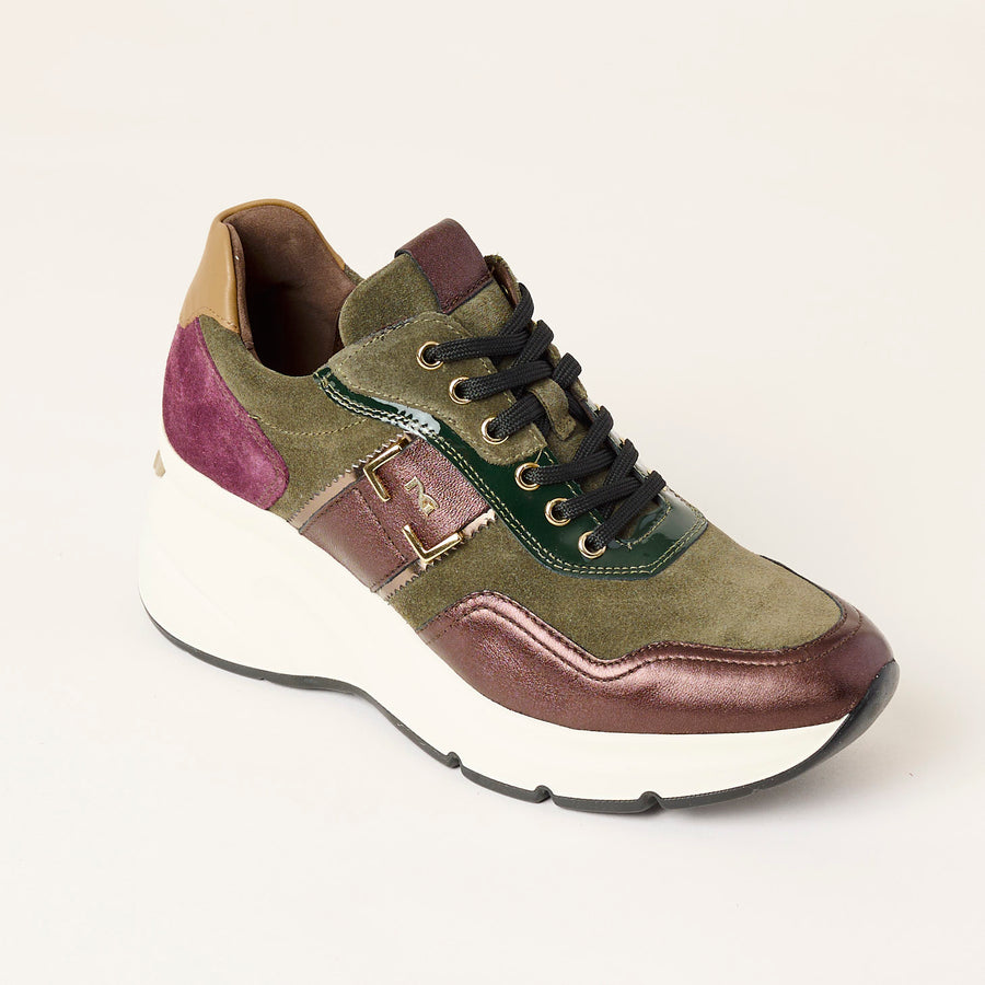 NeroGiardini Multi Green Burgundy Leather Trainers - Nozomi