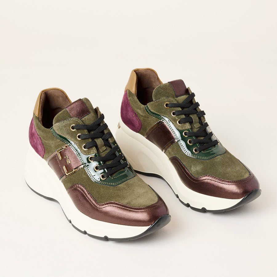 NeroGiardini Multi Green Burgundy Leather Trainers - Nozomi